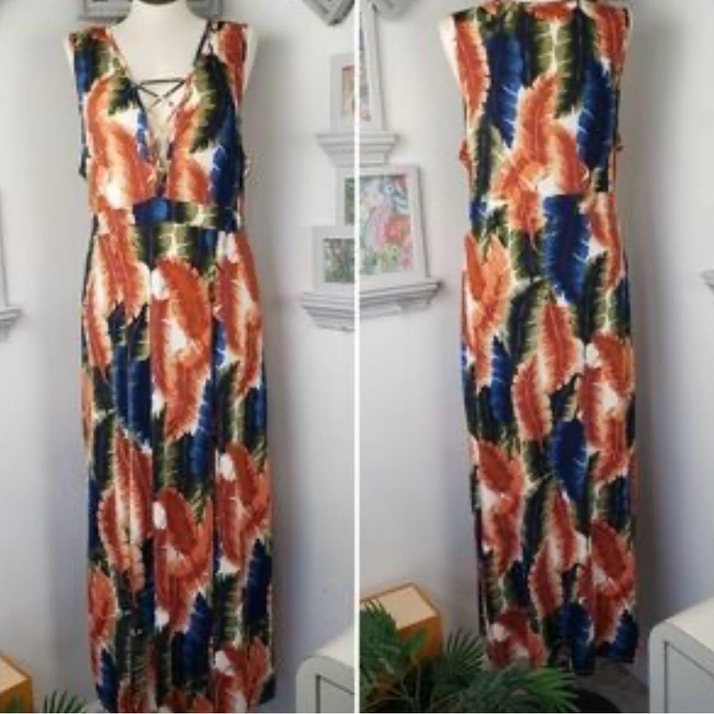 Iris Vibrant Leaf Print Maxi Dress